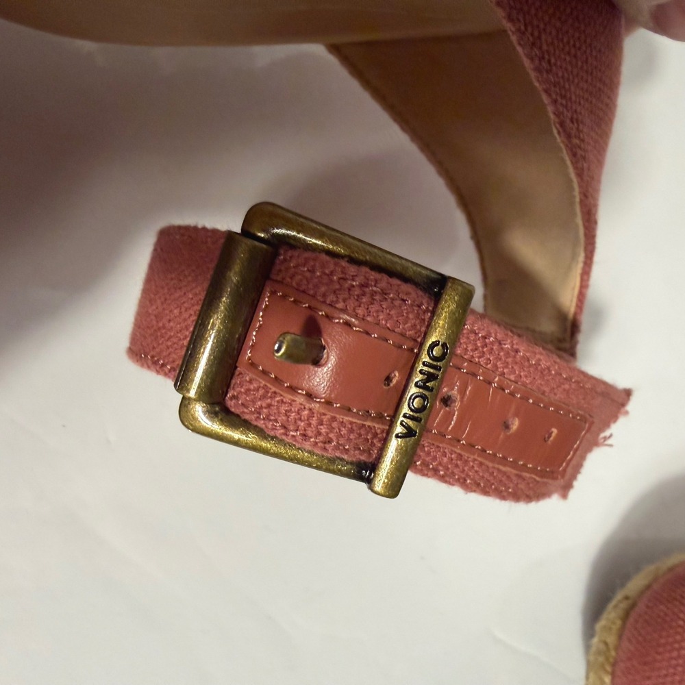 Vionic Womens Rose Pink Canvas Espadrille Wedge Ankle Strap Sandals Size 8 - Picture 6 of 13